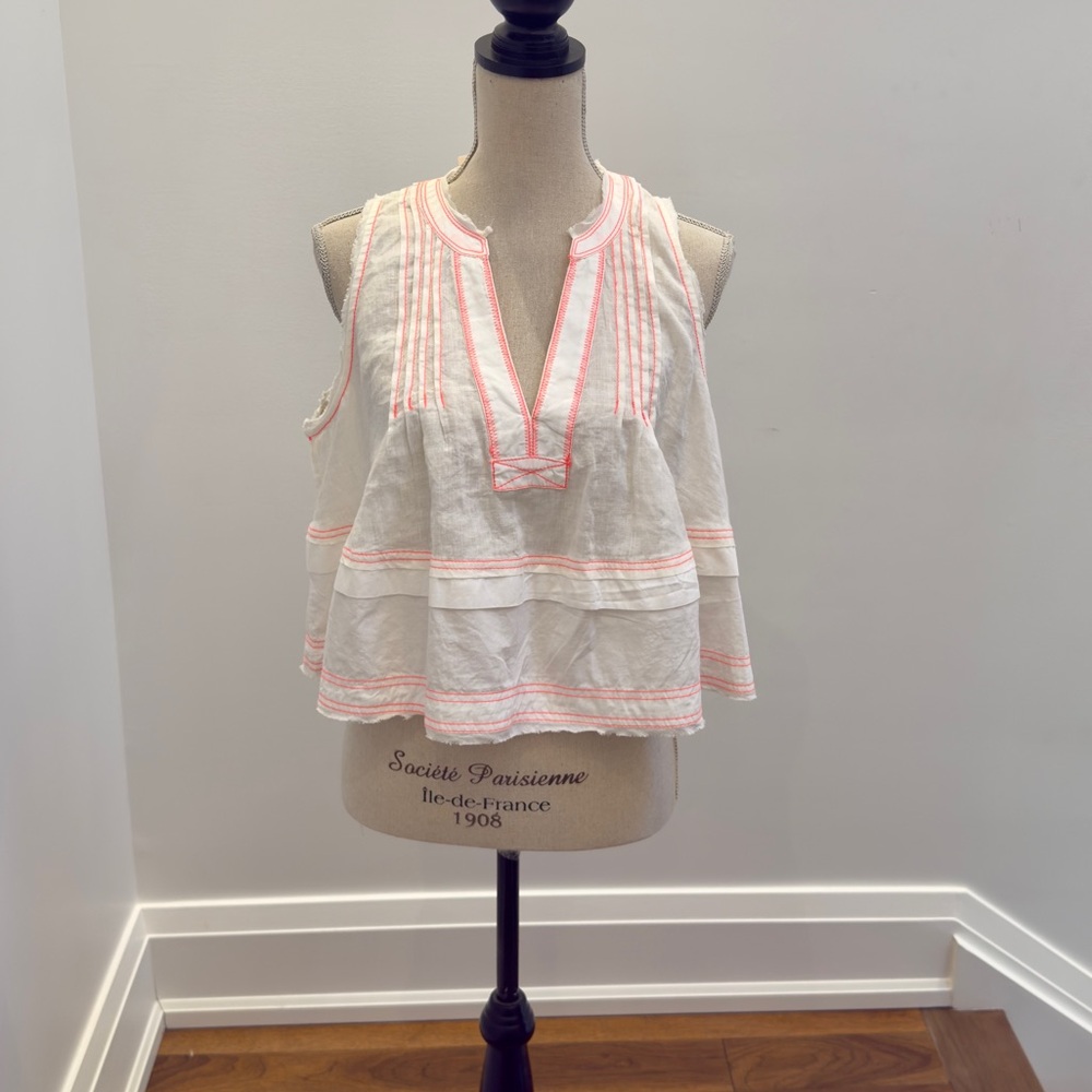 PILCRO from Anthropologie Raw-Edge Linen Swing Tank